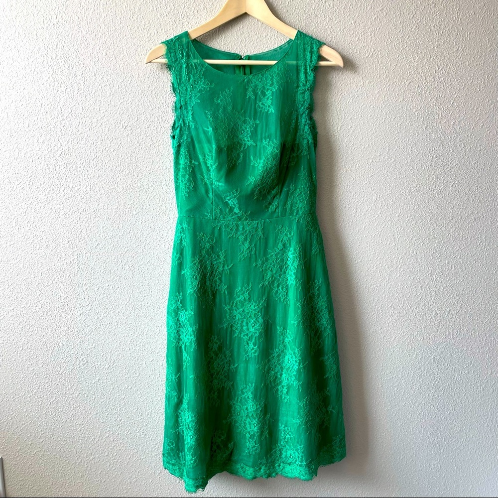 Azazie Green Scalloped Lace Knee Length Dress A4
